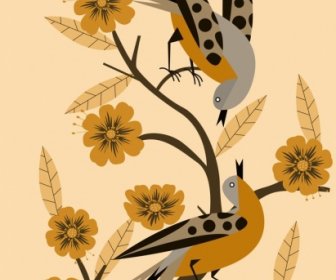 Nature Background Birds Flowers Decoration Classical Design