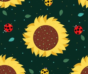 Nature Background Colorful Bugs Sunflowers Icons Decor