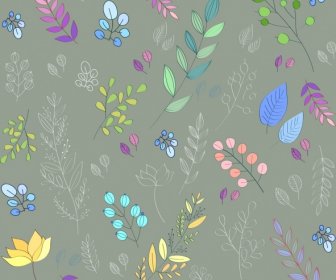 Nature Background Colorful Leaves Icons Sketch Decor