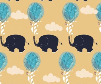 Nature Background Elephant Tree Icons Repeating Handdrawn Sketch
