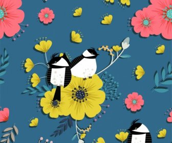 nature background flowers birds icons decor colorful design
