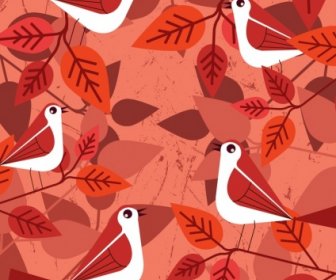 Alam Latar Belakang Merah Burung Daun Ikon Dekorasi