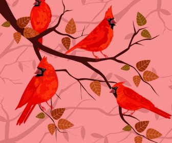 Alam Latar Belakang Merah Burung Pohon Cabang Dekorasi