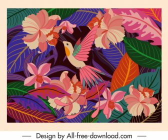 Nature Background Template Bird Floras Decor Classical Design