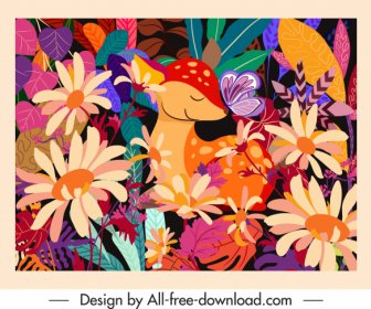Nature Background Template Cute Deer Floral Decor