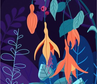 자연 배경 템플릿 어두운 고전 꽃 나무 스케치