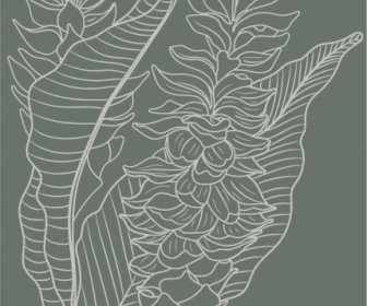 Nature Background Template Retro Handdrawn Flora Leaves Sketch