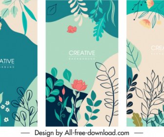 Nature Background Templates Colorful Classic Handdrawn Leaf Sketch
