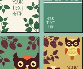 Nature Background Templates Leaves Owls Icons Decor