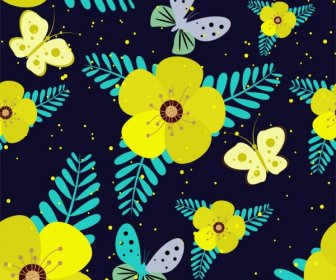 Nature Background Yellow Flowers Butterflies Icons Decoration