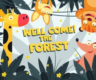 Nature Banner Cute Animal Icons Cartoon Design