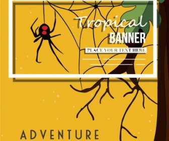 Alam Banner Spider Pohon Sketsa Dekorasi Klasik Datar