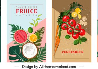 Modelos De Banners Da Natureza Colorido Clássico Flora De Frutas Design