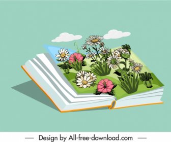 Icono Del Libro De Naturaleza Colorido Decoración Floral En 3D