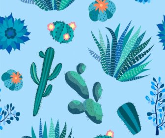 Nature Cactus Background Green Blue Repeating Icons