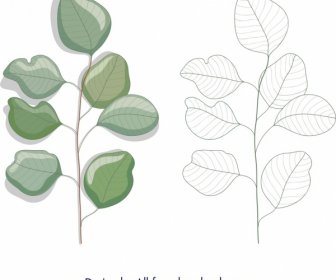 자연 디자인 요소 녹색 잎 스케치