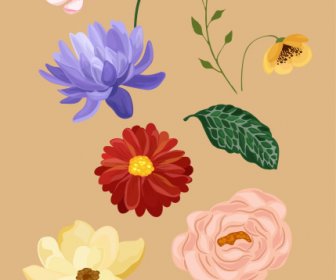 Natur-Design-Elemente Farbige Klassische Blütenblätter Blatt Skizze