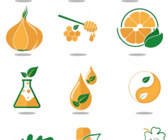 自然デザイン要素グリーン オレンジ シンボル スケッチ