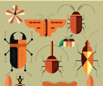 Nature Design Elements Insects Leaf Plant Icons