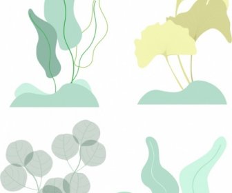 자연 디자인 요소 잎 아이콘 컬러 스케치