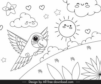 Nature Drawing Cute Stylized Design Handdrawn Sketch