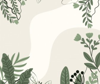 Nature Elements Background Green Classic Handdrawn Leaves