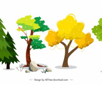 Nature Elements Icons Trees Shapes Sketch Classic Design
