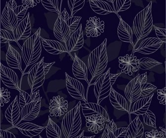 Nature Elements Pattern Dark Handdrawn Botany Leaf Sketch