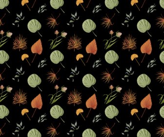 Nature Elements Pattern Leaves Flowers Decor Dark Repeating