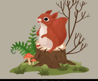 Natur-Ikone Eichhörnchen Pflanzen Skizze Cartoon-Design