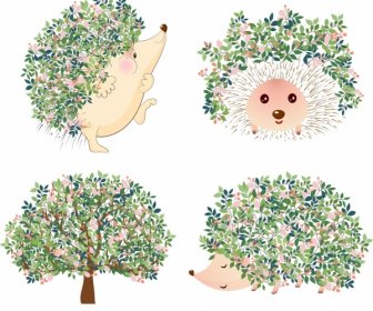 Nature Icons Hedgehog Tree Flowers Decor