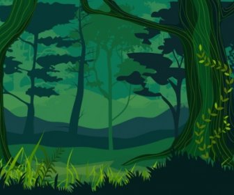 Natur-Landschaft Zeichnung Dunkel Grünen Designikone Wald