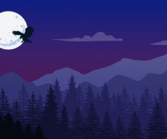 Nature Landscape Drawing Dark Violet Mountain Moonlight Icon
