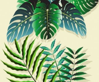 Nature Leaves Icons Shiny Modern Green 3d Sketch