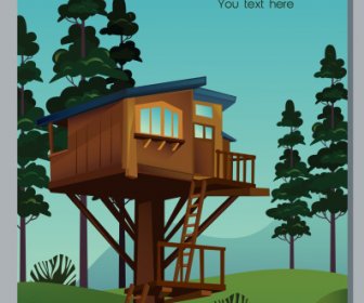 Nature Living Poster Template Tree Cottage Sketch
