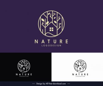 Natur-Logo-Vorlage Flachbaum Haus Kreis Layout