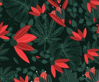 自然绘画花素描深绿色红色装饰