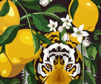 Nature Painting Lemon Tree Tiger Sketch Colorful Classic