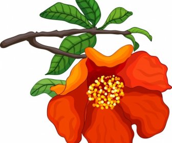 Nature Painting Pomegranate Flower Branch Icon Classical Design