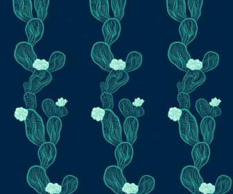 Nature Pattern Botany Leaves Icons Dark Repeating Sketch