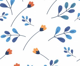 Nature Pattern Bright Colorful Flat Flowers Leaves Sketch