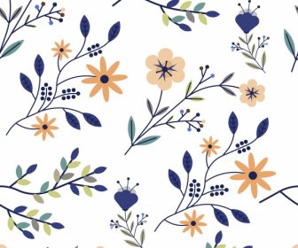 Nature Pattern Colorful Flat Classical Flowers Leaves Sketch
