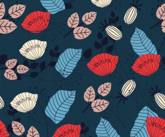 Nature Pattern Floral Leaves Sketch Colorful Classic Handdrawn