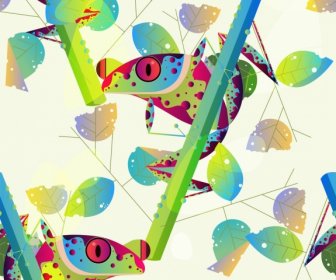Nature Pattern Frogs Leaves Decor Colorful Design