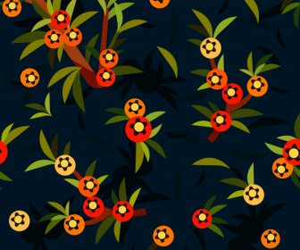 Nature Pattern Fruits Leaves Decor Colorful Dark Classic