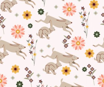 Nature Pattern Rabbits Flowers Sketch Colorful Motion Design
