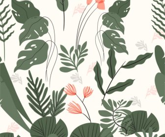 Nature Pattern Template Flowers Leaves Sketch Handdrawn Vintage