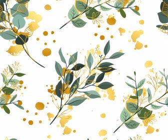 Natur-Muster-Vorlage Blätter Zweige Skizze Grunge Dekor