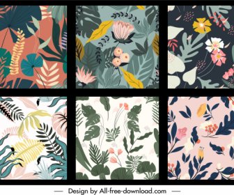Nature Pattern Templates Colorful Classical Flora Leaves Sketch