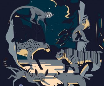 Cartel De La Naturaleza Diseño Oscuro Animales Salvajes Bosquejo